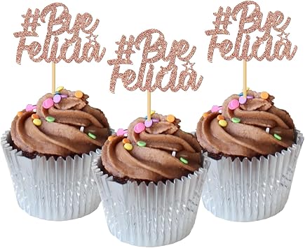 MonMon & Craft Bye Felicia Cupcake Toppers - Retirement Job Change Cupcake Toppers - Farewell Party Sign Dessert Decor Going Away Graduation Divorce Party Decorations Rose Gold Glitter - 24 Pcs