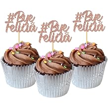MonMon & Craft Bye Felicia Cupcake Toppers - Retirement Job Change Cupcake Toppers - Farewell Party Sign Dessert Decor Going Away Graduation Divorce Party Decorations Rose Gold Glitter - 24 Pcs
