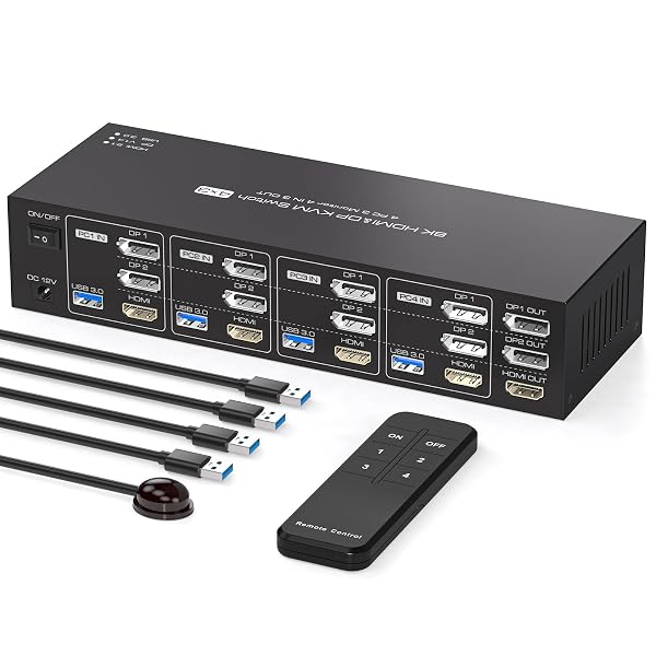 8K60Hz KVM Switch 4PC 3Monitor USB 3.0 Support - Dettaglio