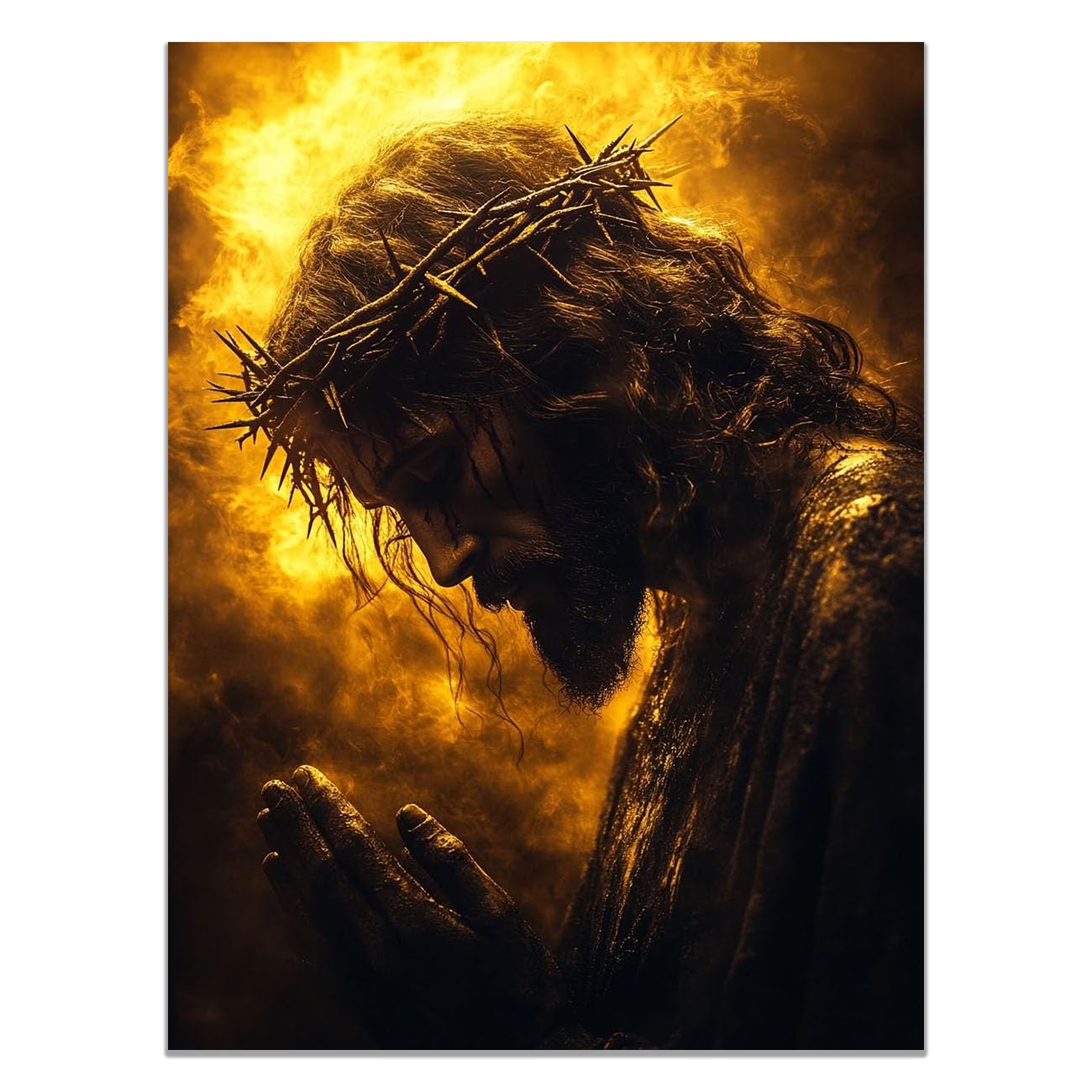 QUSAAOU Canvas Wall Art Jesus Abstract Jesus Image icture Christianity Cross Poster Print Painting for Living Room Bedroom Prayer Room Home Decorate(yellow)-70x100cm Unframed