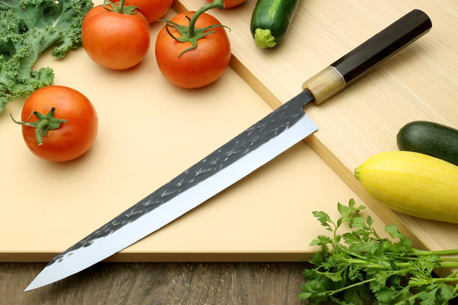 Yoshihiro High Performance SLD Kurouchi Sujihiki Kiritsuke Slicer Knife Ebony Handle (10.5"(270mm) & Saya)