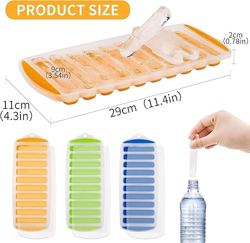 Miniatura 2 de 3 bandejas largas de silicona para palitos de hielo con tapa, bandeja para cubitos de hielo para botella de agua con material fácil de empujar y