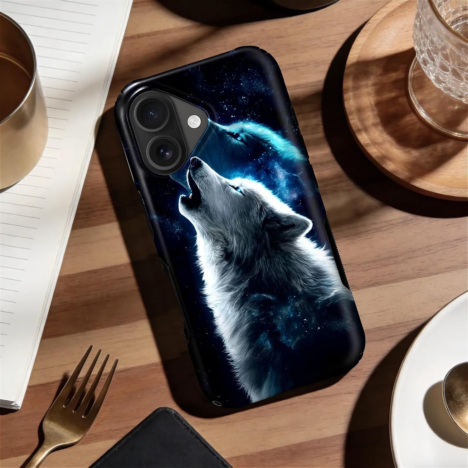 for iPhone 17 Case for MagSafe Non Slip Hard Shell Acrylic and Silicone Soft Shell Combination Phone Style 2-in-1 Howl of The Twin Wolves Pattern image 2