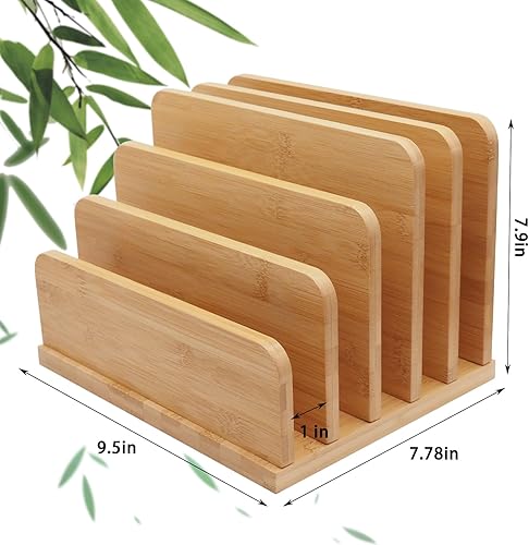 Miniatura 2 de Organizador de correo de escritorio para encimera, 5 ranuras de bambú para cartas, sobres, papel, archivo de facturas, organizador de bandeja de