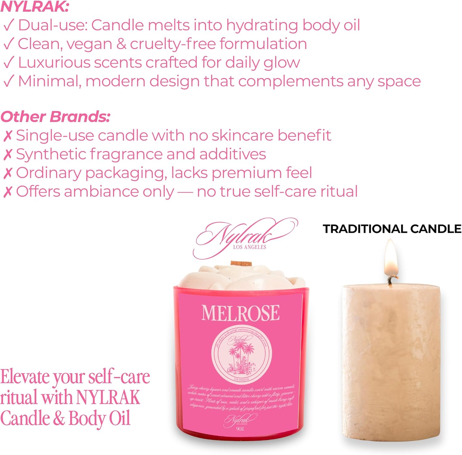 Body Oil Massage Candle | Melts into Skin Softening Warm Massage Oil - Natural Wood Wick - Soy & Coconut Wax – Cherry & Vanilla with Rose Scents - Self Care Gift (Melrose 9oz) - Image 4