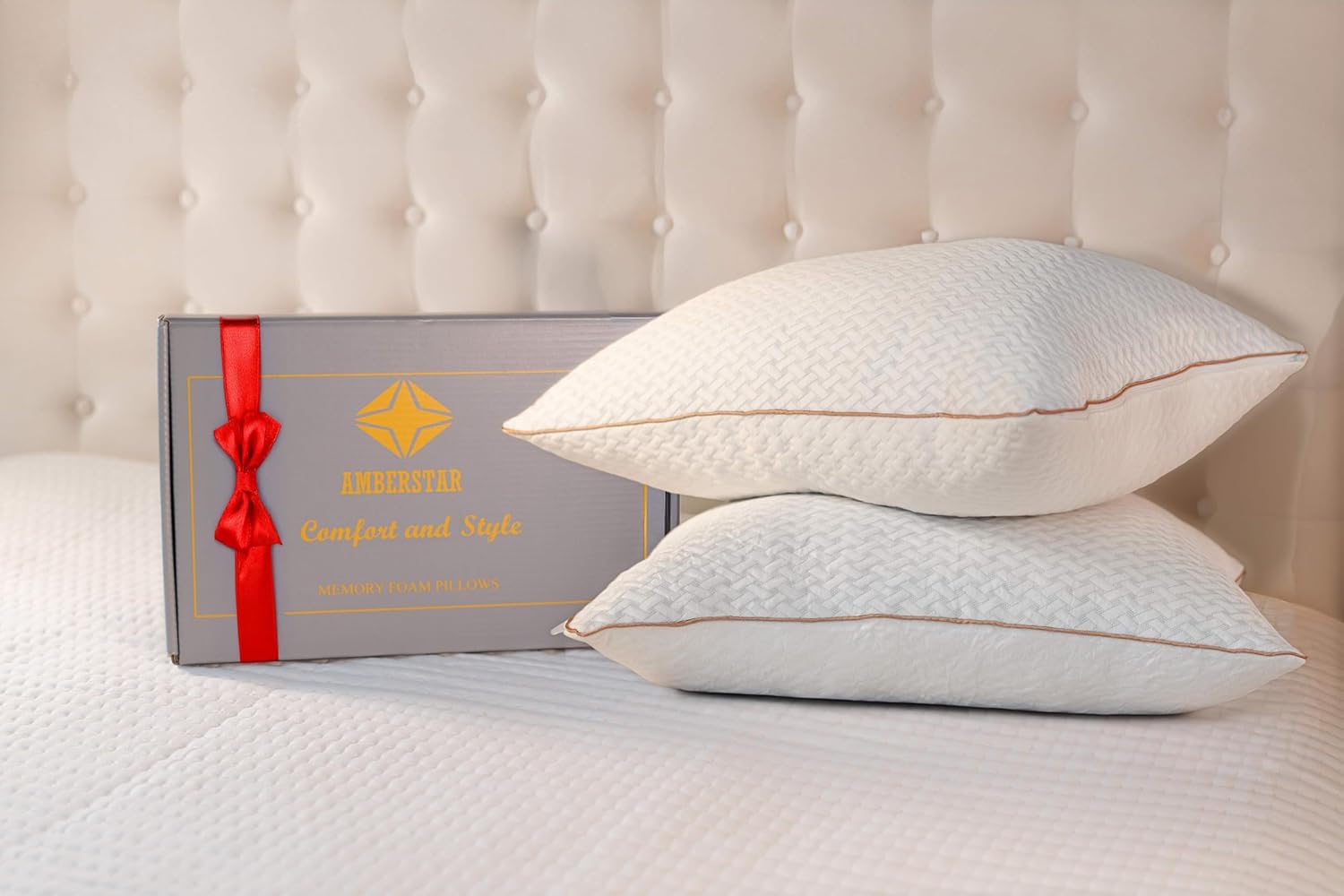 AMBERSTAR Memory Foam Pillow - 2 - Pack, Adjustable Loft, Cooling & Cozy Dual-Sided Cover, Perfect for Side, Back & Stomach Sleepers