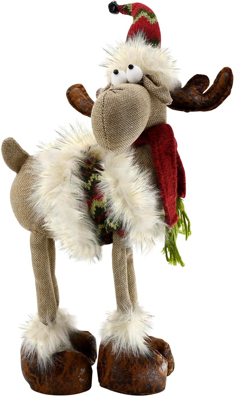 YuQi Reindeer Christmas Decoration, Plush Xmas Deer Gnome, Handmade Swedish Santa Elk Figurines Tomte Gnome with Bell Reindeer Horns Ornaments, Home Table Decor