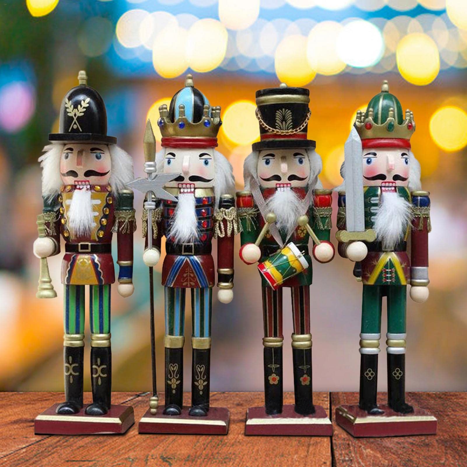 Kerst Notenkraker Ornamenten, 6 stuks houten Notenkraker Beeldjes Kerstboom Hangers Kerst Ornamenten Handwerk Poppen Soldaat Decoraties voor Kerstfeest Huisdecoraties (10cm