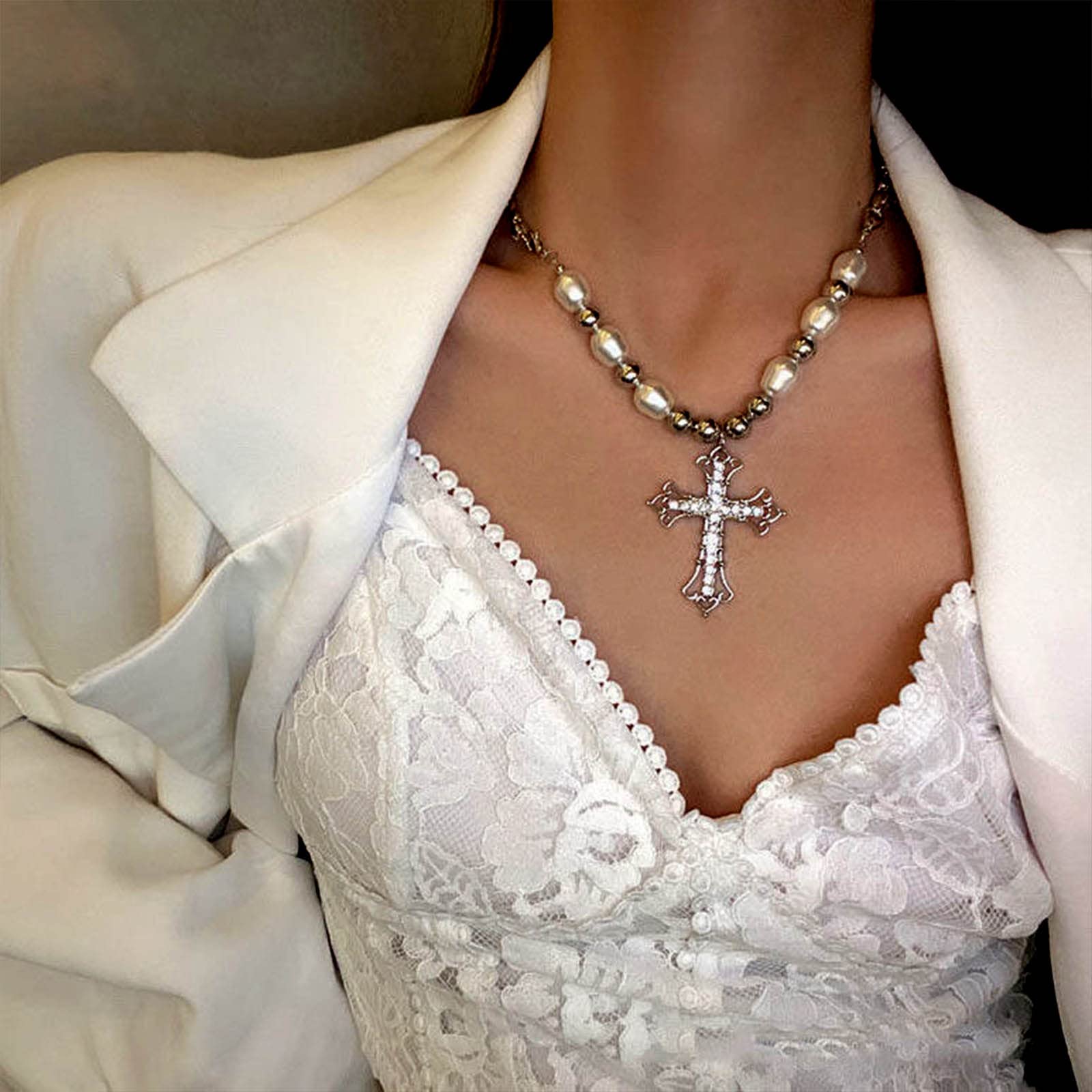 Collana Cuore croce cristallo AMEN argento 925 fin. rosata | vendita online su