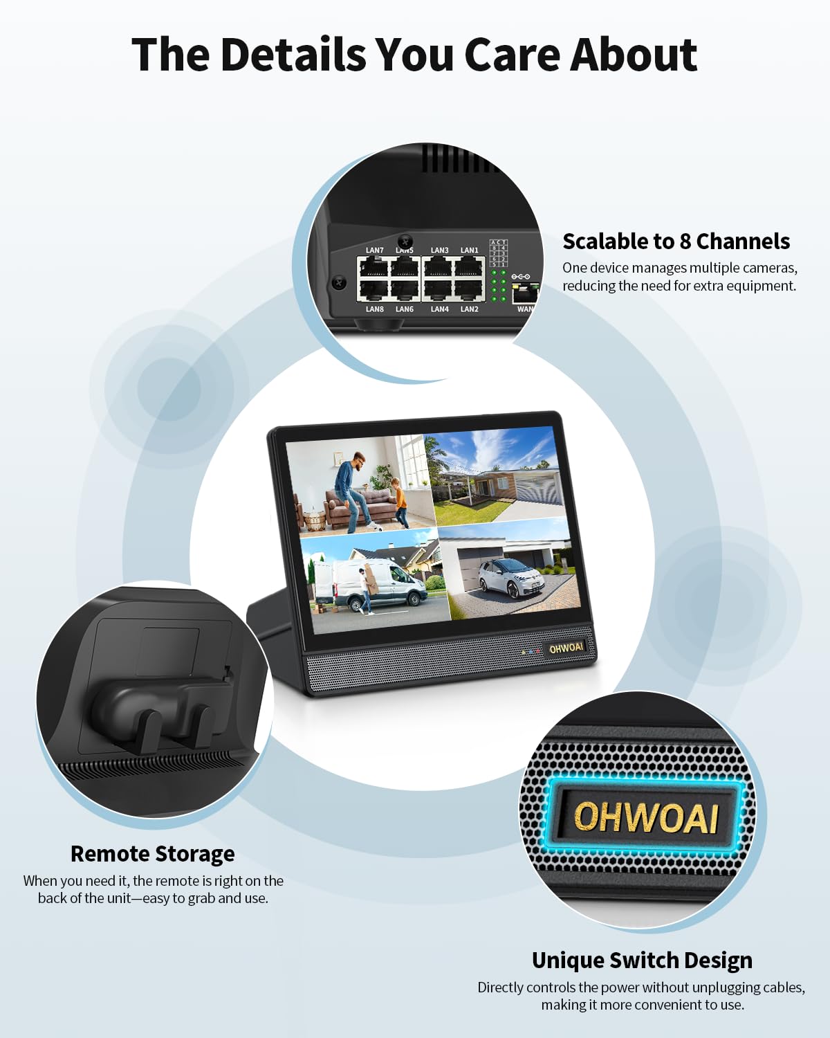 Monitor 4K Ultra HD y todo en uno: sistema de cámara de seguridad para exteriores con cable, cámaras POE para seguridad del hogar, sistemas de videovigilancia NVR con detección de movimiento