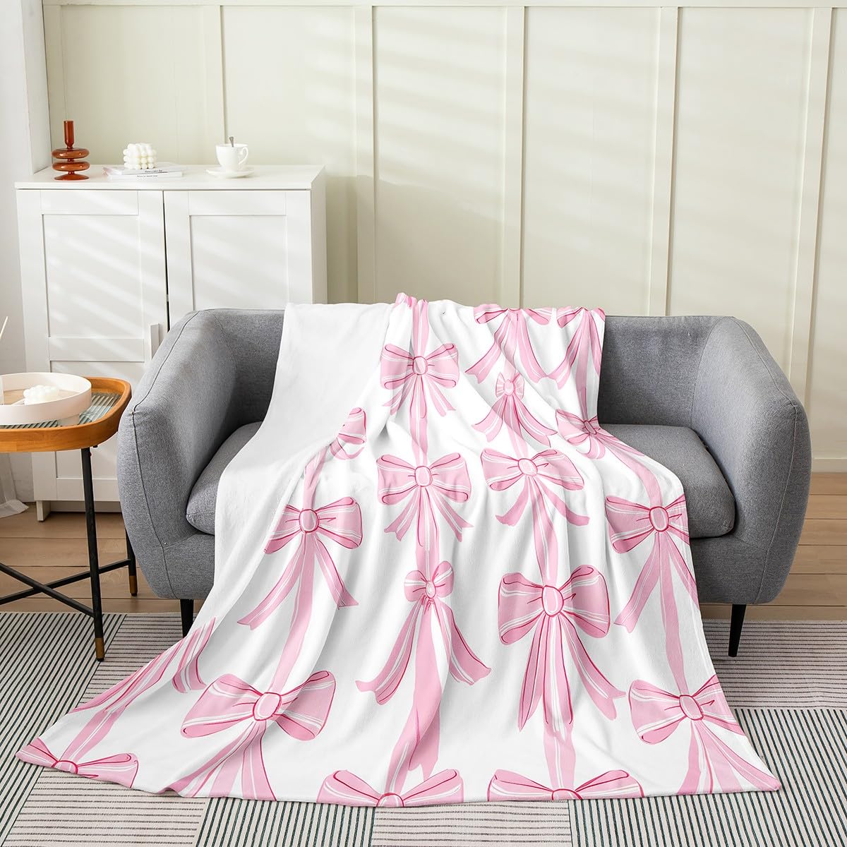 Loussiesd Dzieci Dziewczęta Różowy Łuk Koc Marzycielski Księżniczka Łuk Pluszowy Koc Rzut Królowa 90"x90" Kawaii Śliczna kokardka Flanelowy Koc Polarowy