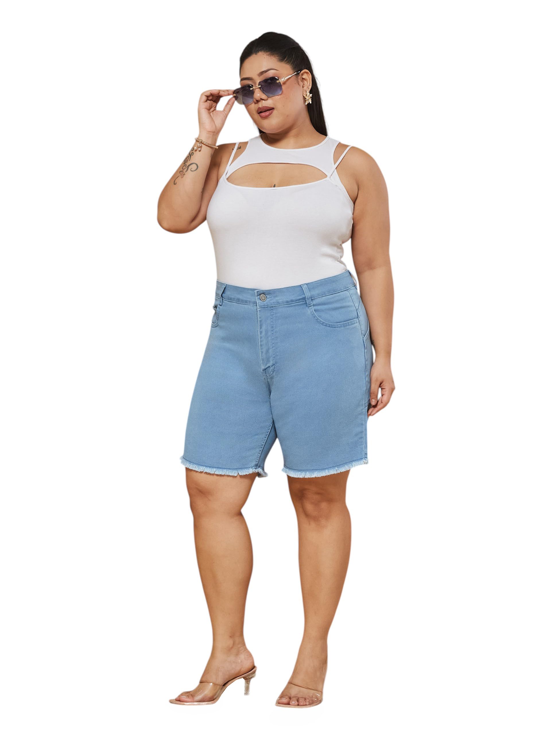 miss chase a+ Women's Regular High-Rise Above Knee Stretchable Denim Shorts-picture-38