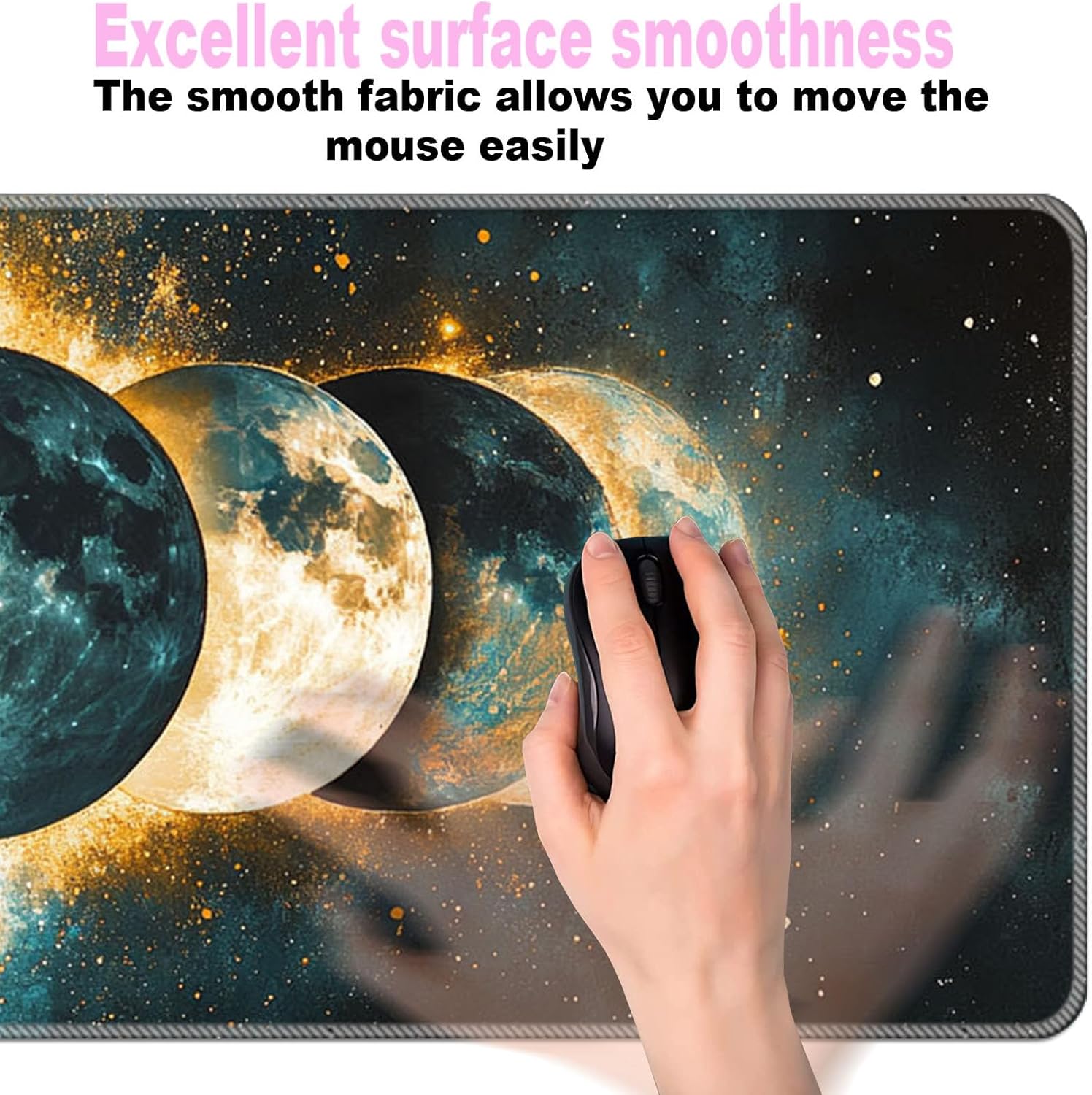 Keyboard Wrist Rest Set,Memory Foam Wrist Support Mouse Pad,31.5"x11.8" Desk Mat for Comfortable Typing & Pain Relief,Non-Slip Base for Office & Home Use - Moon Phases