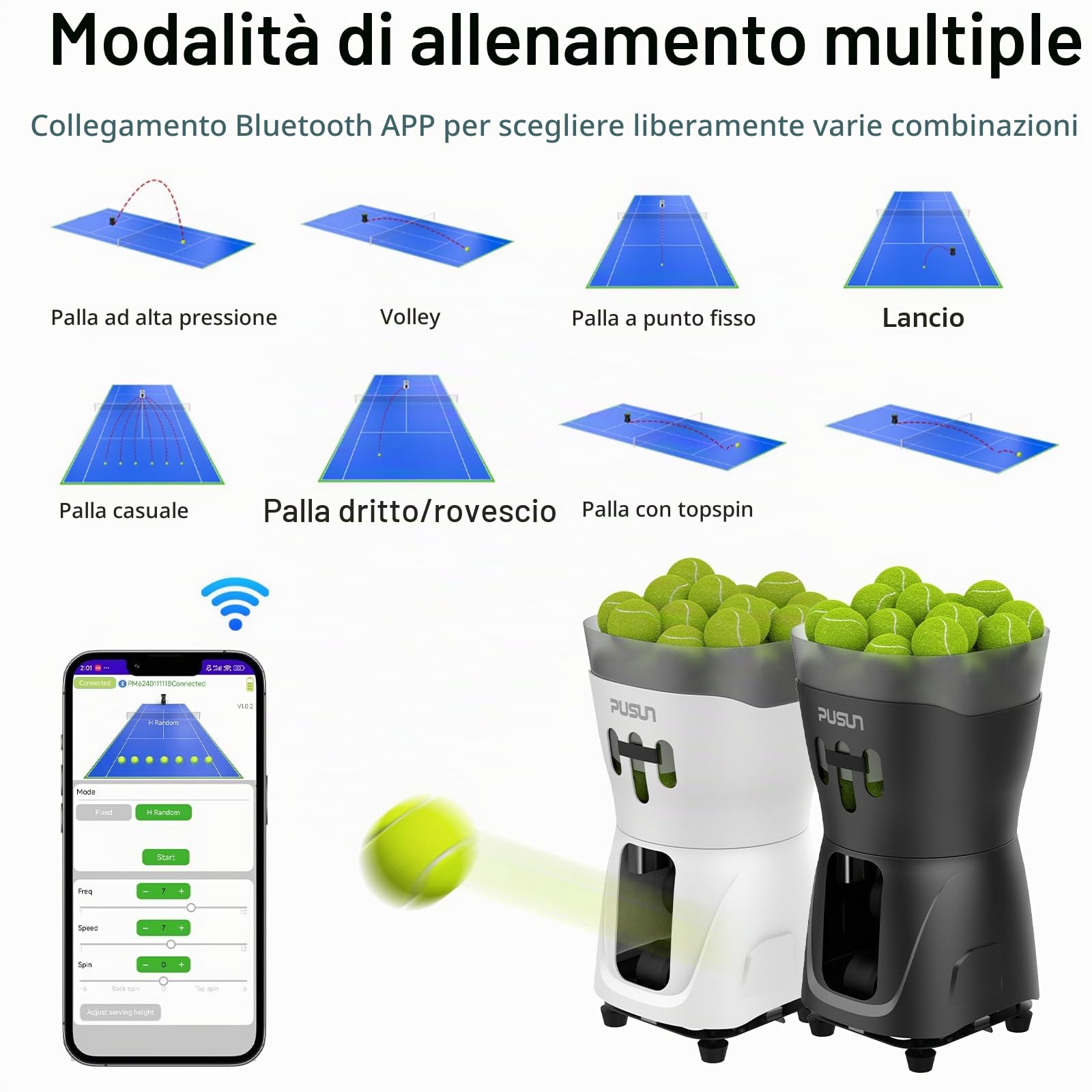 PT-Mini Pro - Macchina per palline da tennis con velocità e angolazione regolabili, struttura resistente, alta capacità, telecomandata, strumento di allenamento premium per giocatori di tutti i