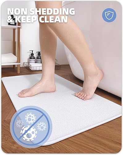 Miniatura 3 de Color&Geometry Alfombra de baño de felpilla blanca fina, de secado rápido, 16 x 24 pulgadas, absorbente, antideslizante, no se desprende, lavable,