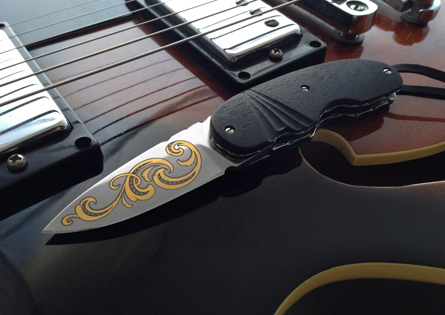 Maserin 387/KT Coltello collezione Manico EBANO,LAMA 60mm INCISA ORO 24KT. Made in Italy