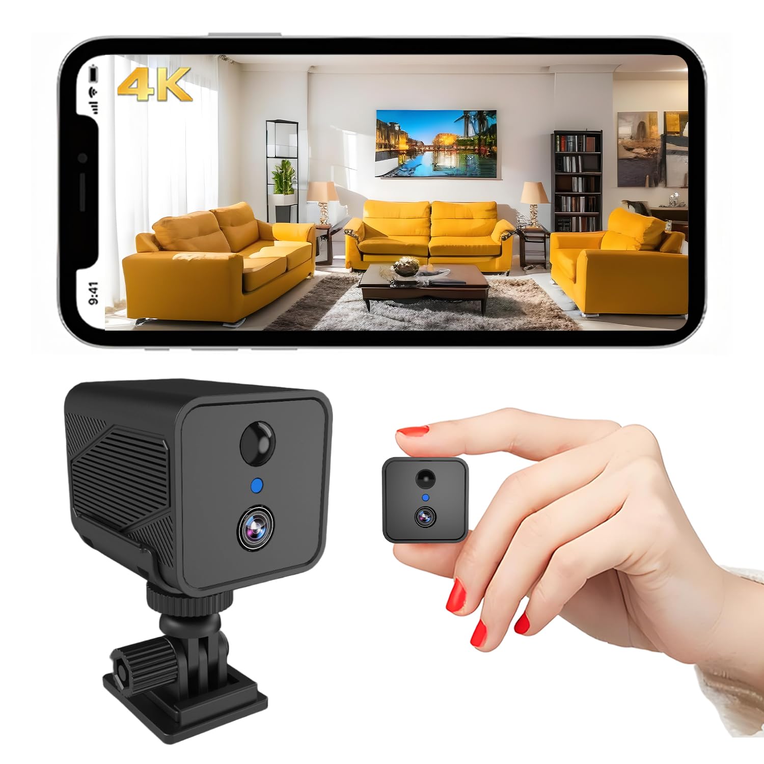 Bextgoo Mini Camara Espia, 4K Camara Vigilancia WiFi Interior con Visión Nocturna de 940 NM, Bajo Consumo – hasta 50 Días de Uso, Prueba de 30 Días de Almacenamiento en la Nube + Almacenamiento Local