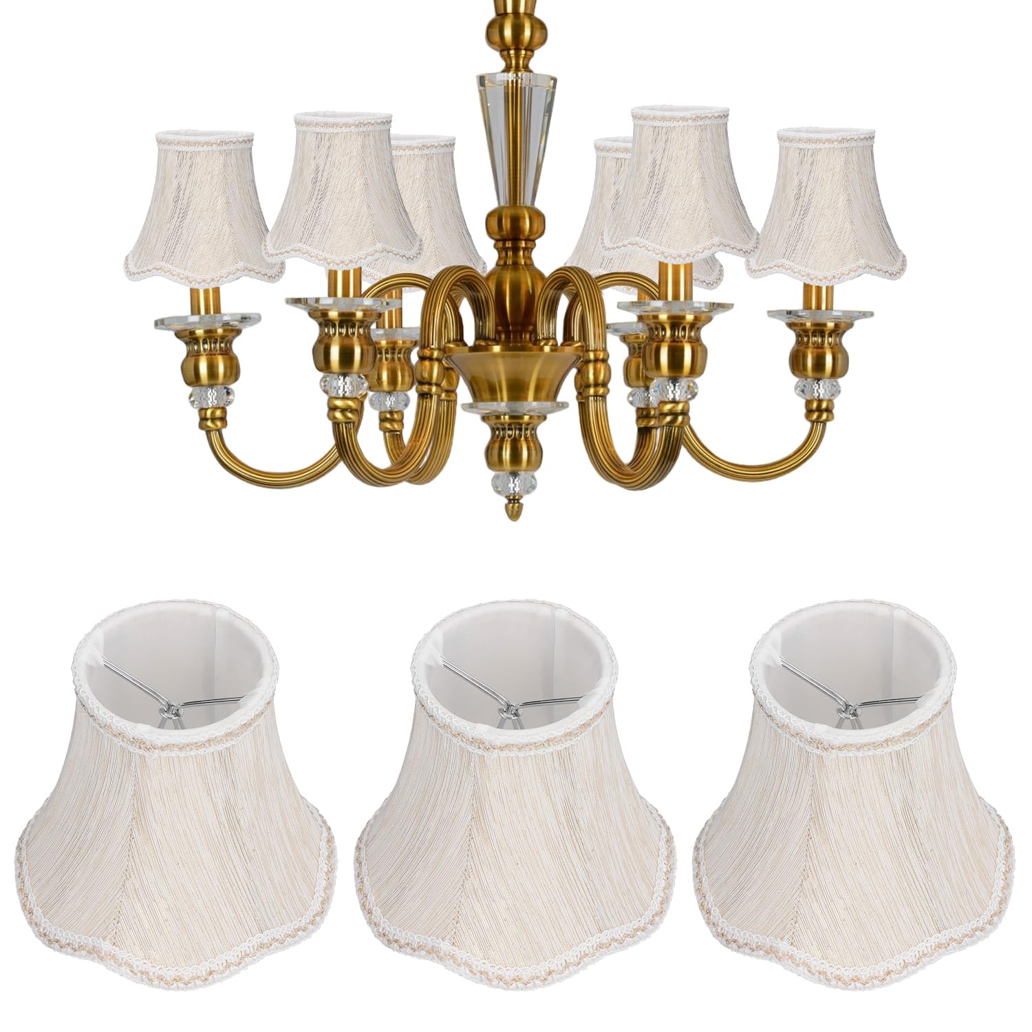 3 Pcs Chandelier Lamp Shades, 13x12x8cm Modern E14 Clip On Fabric Lampshade Cover Small Droplight Wall Lamp Shade for Home Hotel Use