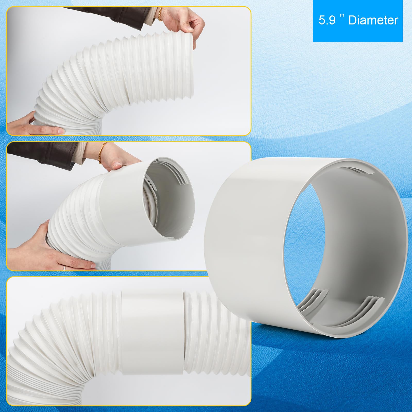 Kit di tubi flessibili portatili per condizionatore d'aria AC con accoppiatore, diametro 15 cm, con 2 tubi flessibili di lunghezza 150 cm e lunghezza 199,9 cm, tubo di scarico universale flessibile