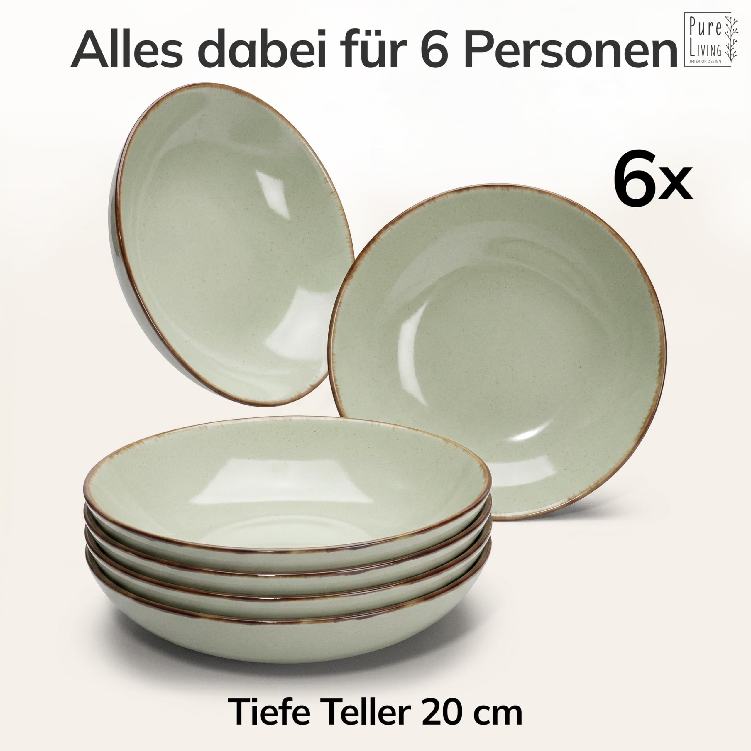Steingut Suppenteller 6 Personen Rustic TESTSIEGER, Hochwertiges Landhaussttil Steingut Tiefe Teller Set, Pasta Teller Tief Groß
