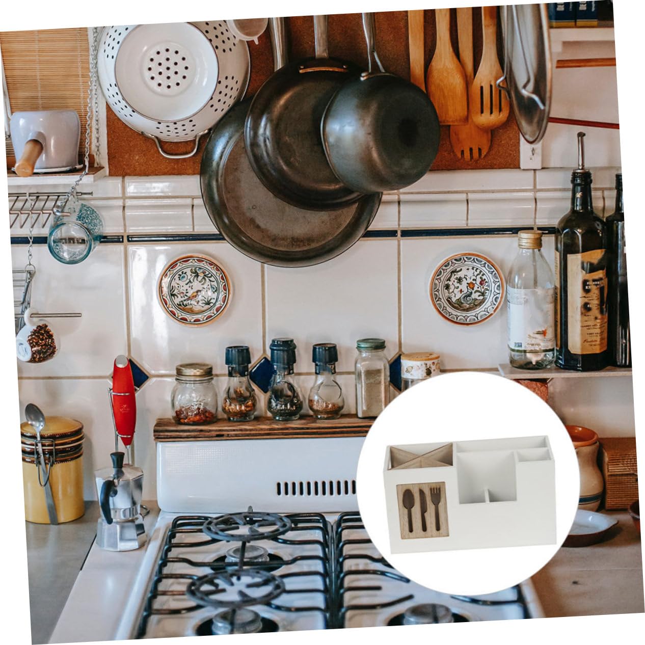 ULTECHNOVO Holz Besteckhalter Küchenorganizer Utensilien Organizer ohne Deckel für Küchenarbeitsplatte mit Einfache Reinigung und Praktische Aufbewahrung von Kochutensilien