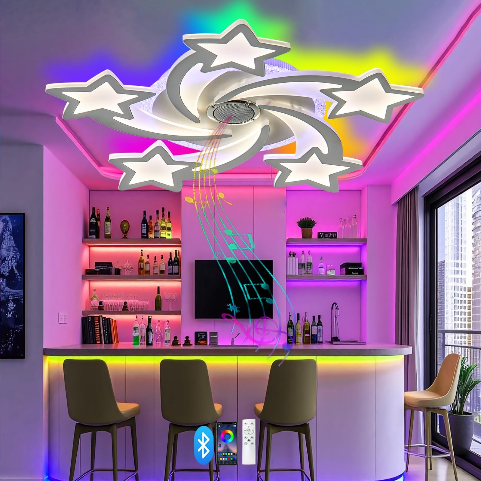 Modern RGB Ceiling Lights with Bluetooth and App,LED Ceiling Lamp with Memory Mode and Infinitely Dimmable,3000-6500k,Smart Ceiling Light with Timer,for Living Room,Bedroom,Office,White