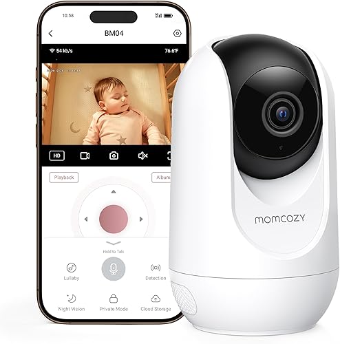 Momcozy Monitor inteligente WiFi para bebé, monitor de bebé con control de aplicación con cámara y audio, alerta de zona de peligro, detección de