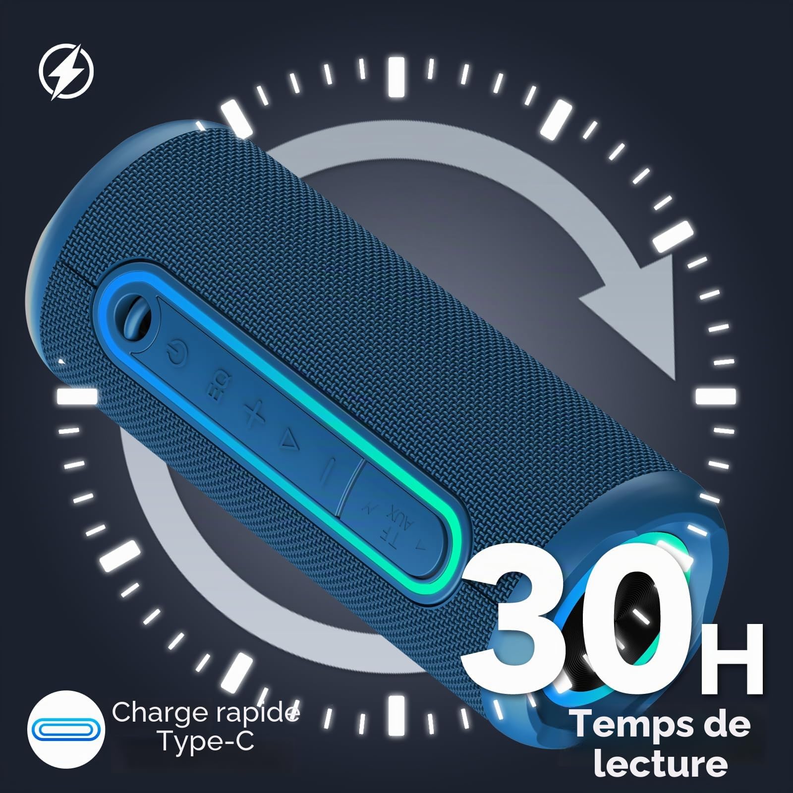 Enceinte Bluetooth Portable 5.4 sans Fil avec Bass Puissantes, 30W Son Surround à 360 degrés, Autonomie 30 hrs,Appairage TWS, Haut Parleur Bluetooth étanche IP7,pour l'extérieur