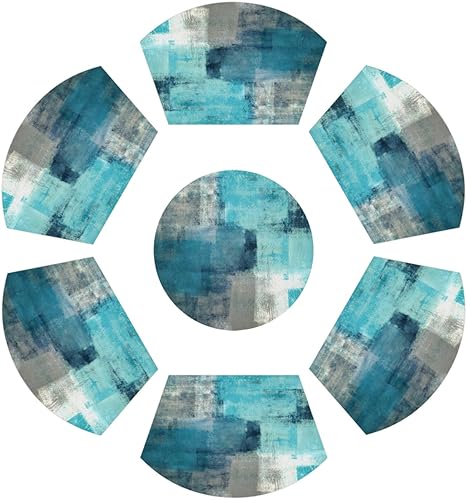 Miniatura 4 de Juego de 4 manteles individuales abstractos modernos de plástico PVC color turquesa y gris, lavables, resistentes al calor, antideslizantes, para