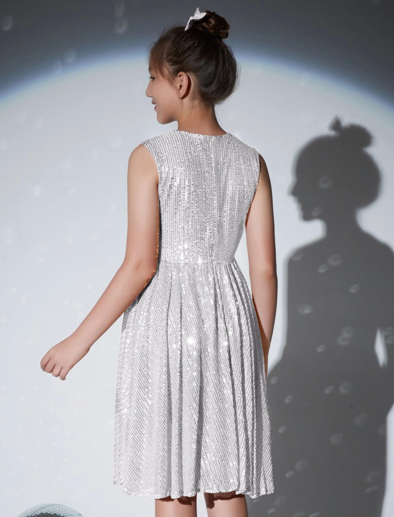 EXARUS Glitzerndes Kleid für Mädchen, ärmellos, Pailletten, Party, besondere Anlässe, formelles Sequenzkleid