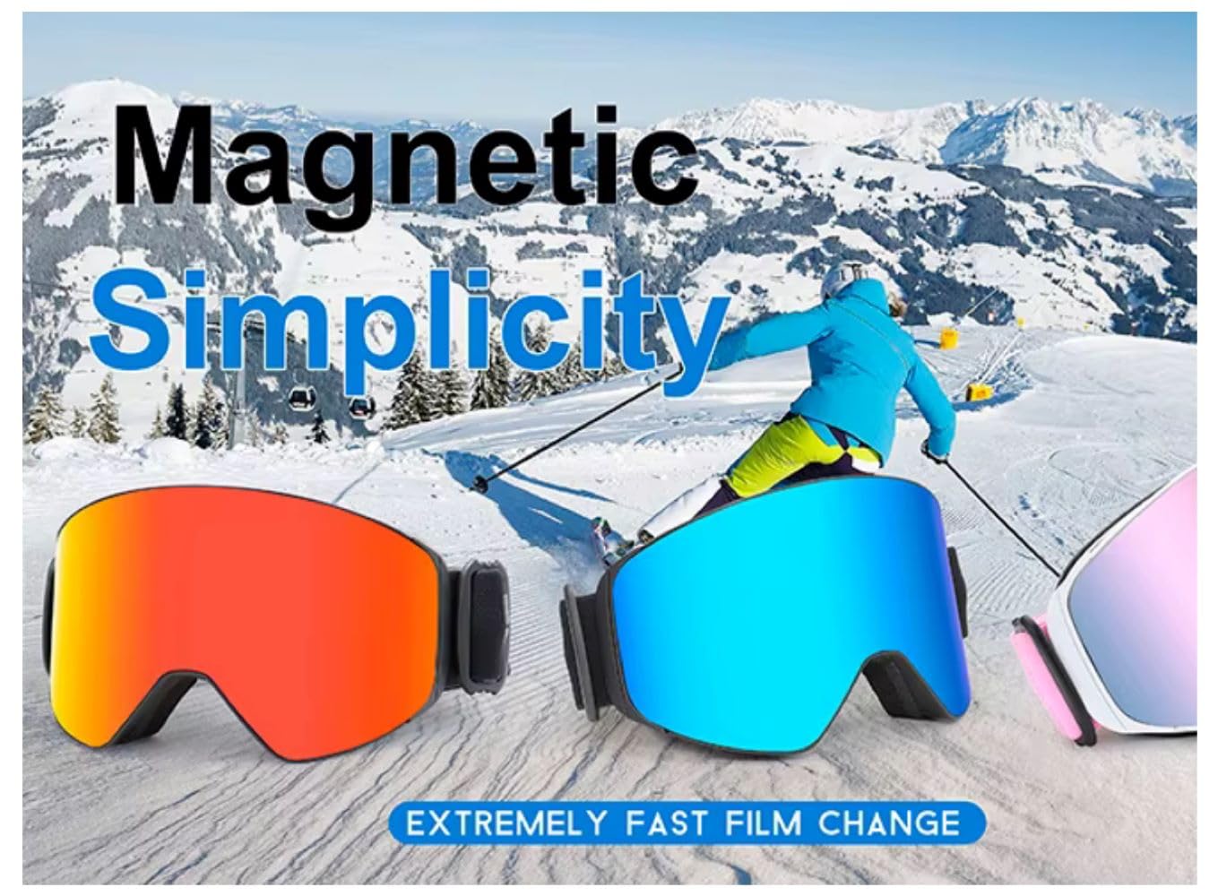 Krafty eye patches Ski Goggles Magnetic Cylindrical Snowboard Snow Goggles Anti-Fog & UV400 Protection for Men, Women (Black Red)