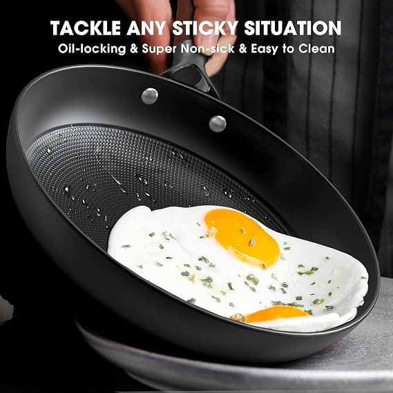 Nonstick Frying Pan Skillet,10 Inch Non Stick Frying Pans Cast Iron Skillets With Woden Handle Cookware,Oven Dishwasher Safe,Kitchen Gadgets Fathers Mothers Day Gifts