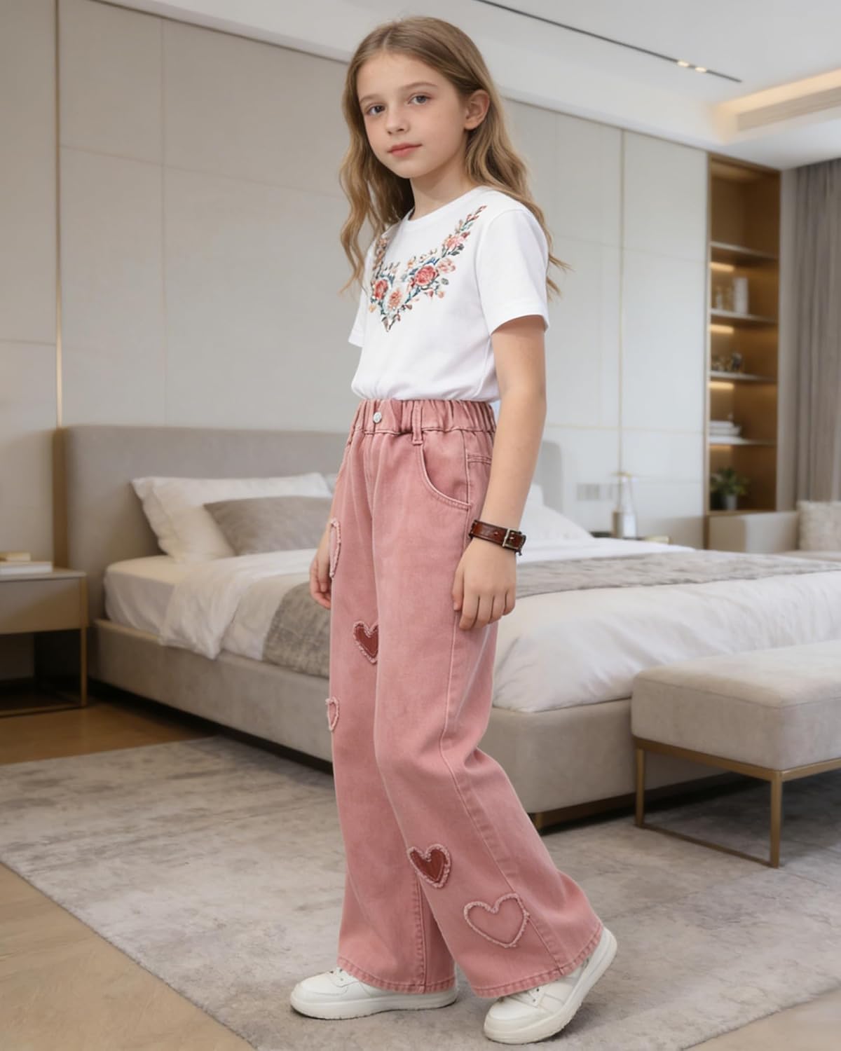 SANGTREE Girls Baggy Jeans Wide Leg Jeans Elastic Waist Casual Denim Pants Kids Clothes,6-14 Years - Image 3