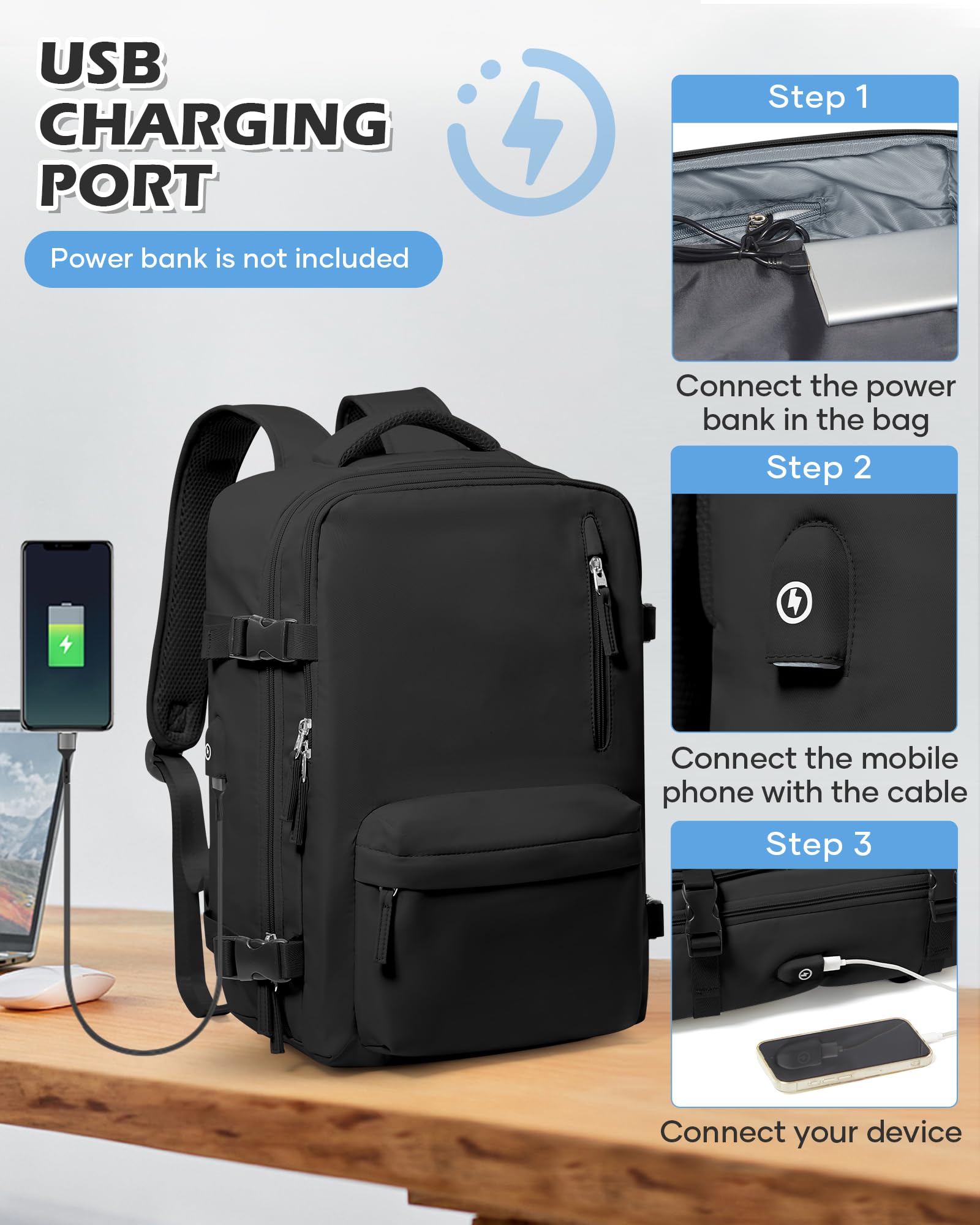 BJLFS Borse da Cabina per Ryanair 40×30×20 Zaino da Viaggio con Sottovuoto Bagaglio a Mano 40x20x25 Easyjet 45×36×20,Zaino Wizzair 40x30x20,Zaino Casual per laptop da 14 pollici per scuola