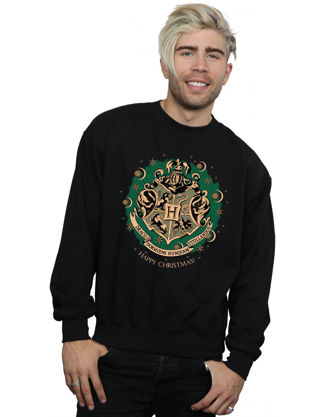 Harry Potter Men's Christmas Wreath Sweatshirt Medium Black