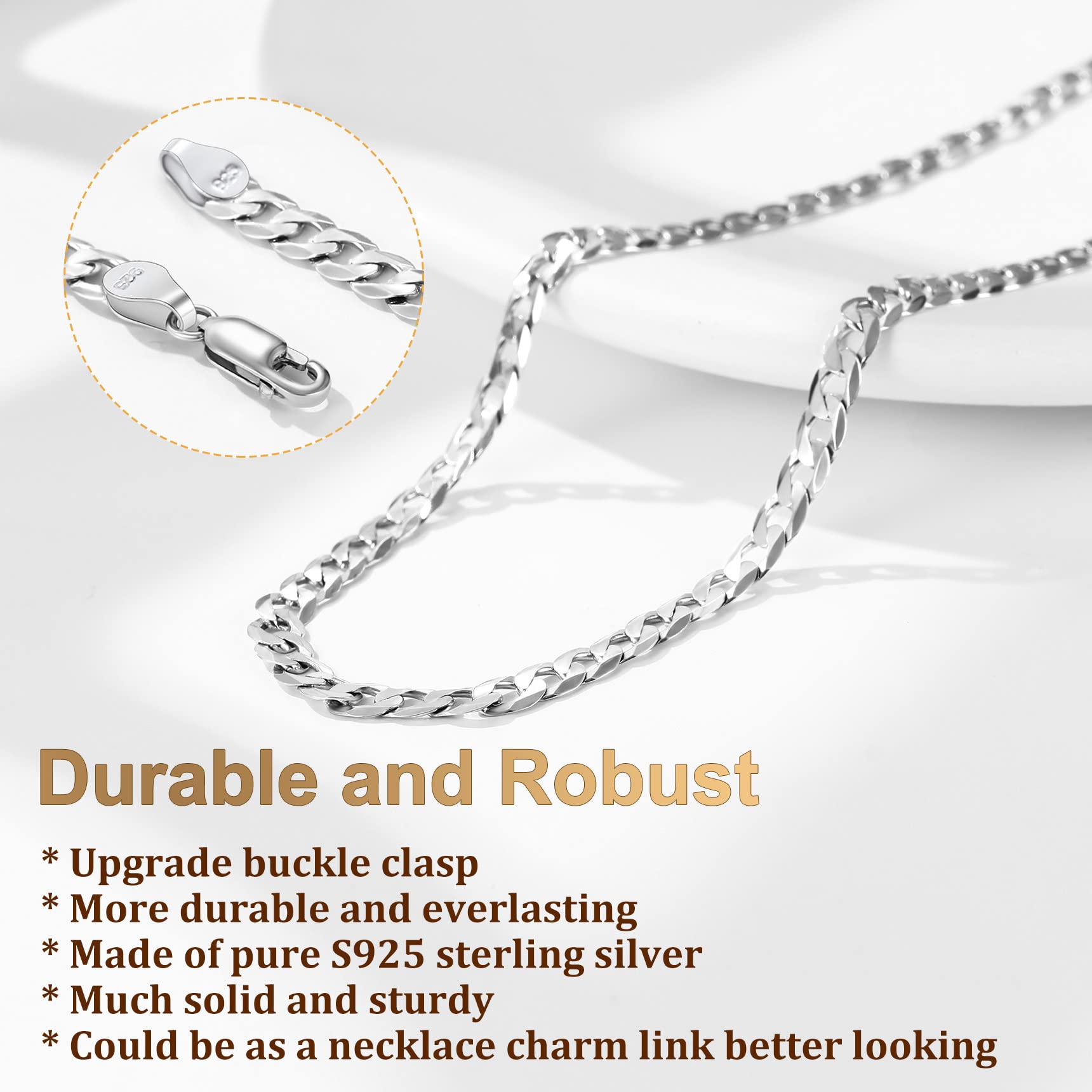 Bestyle Collar Cadena Plata de Ley 925 Cadena Cubana/Figaro 35cm-71cm Collar de Cadena para Hombre Mujer