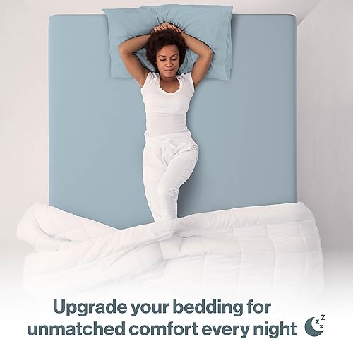 Miniatura 7 de Superity Linen Sábana bajera ajustable de algodón que absorbe la humedad para un sueño transpirable, seco y cómodo. 200 hilos (azul)