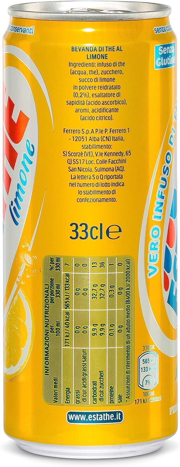 24X Estathe al Gusto di Limone con Vero Infuso di Foglie di Thè Lattina 330ml [CAIYA® BOX da 24 Lattine]