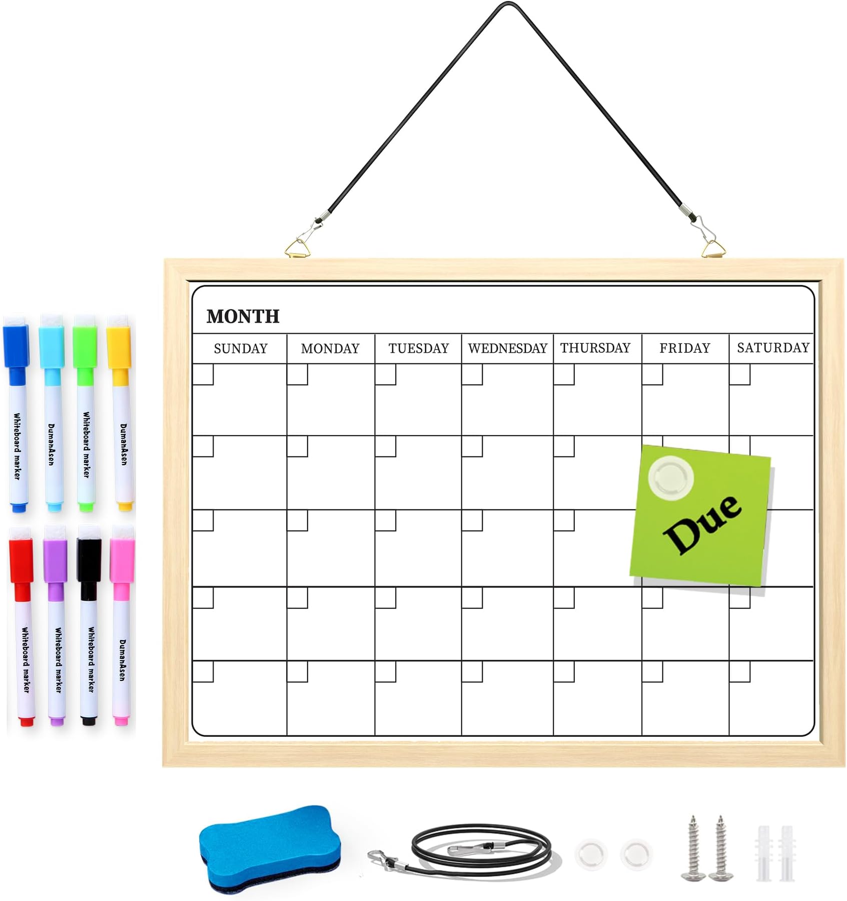 DumanAsen Calendar Whiteboard, 12 X 16 Inch Magnetic Monthly Calendar Whiteboard
