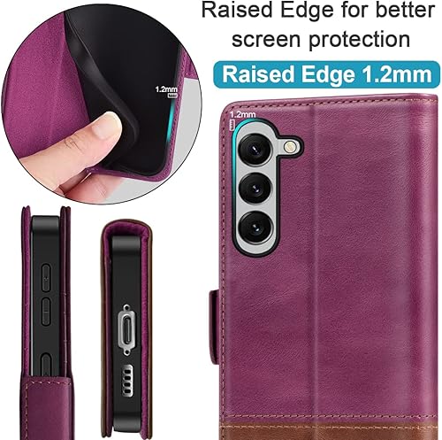 Miniatura 3 de KEZiHOME Funda de piel auténtica con tapa para Galaxy S23 Plus 5G  Soporte de soporte, ranura para tarjetas, bloqueo RFID, color caquimarrón