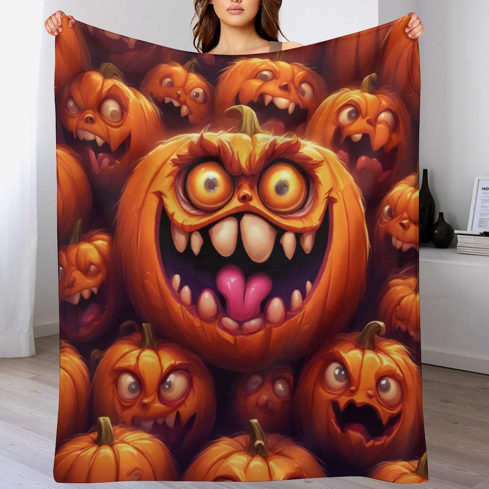 Couverture citrouille d'Halloween plaid flannel douce et moelleuse canapé-lit sofa 130x180