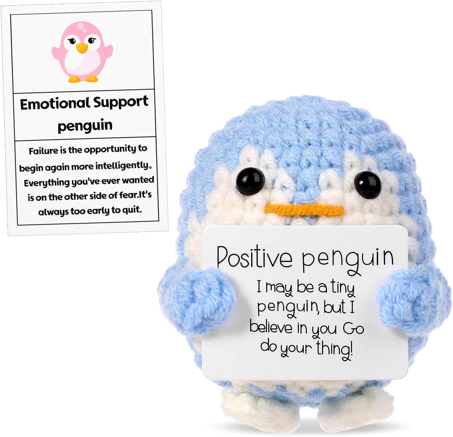 Funny, 2.56 Inch Knitted Emotional Support Penguin Toy with Positive Card Creative Cute Woolen Crochet Doll Gift for Friends Encouragement Party Decoration
