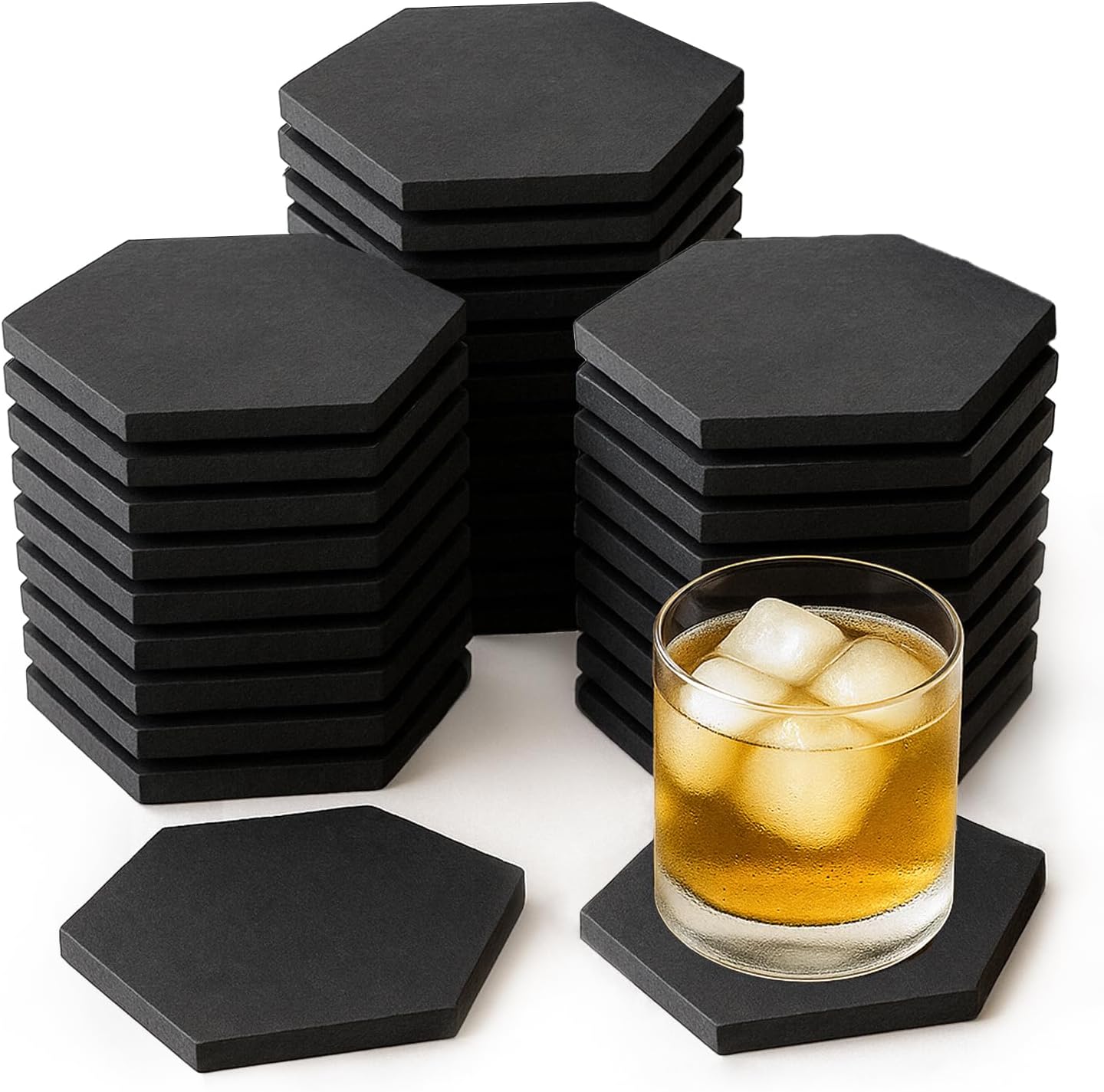 72 Pack Slate Drink Coasters Set, Black Slate Stone Coaster Bulk Laser Engraving Blank Handmade Decor for Home Kitchen Coffee Bar Protect Table(Hexagon)