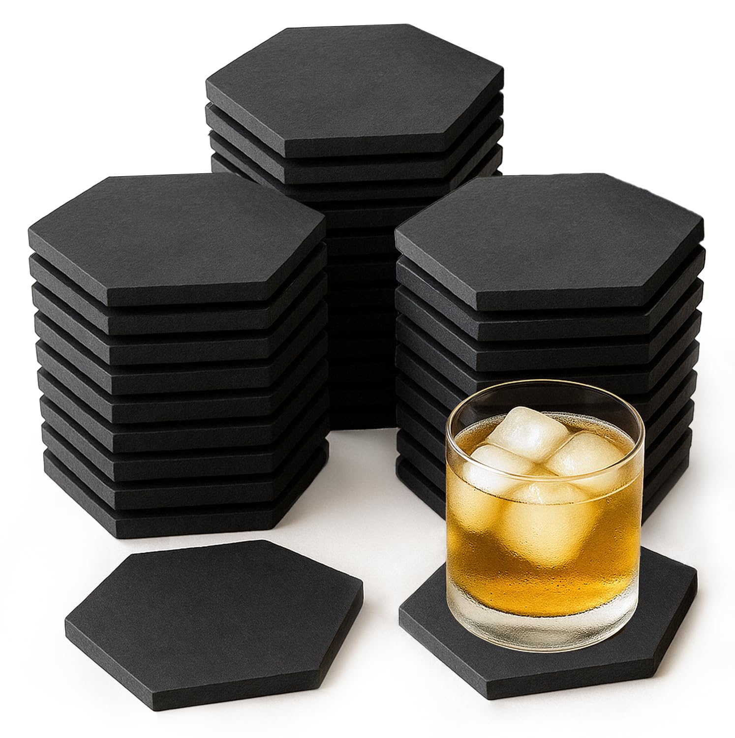 Coolsheepsia 72 Pack Slate Drink Coasters Set, Black Slate Stone Coaster Bulk Laser Engraving Blank Handmade Decor for Home Kitchen Coffee Bar Protect