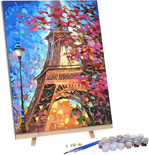 VIGEIYA - Obra de arte para hacer tu mismo por números, para adultos, incluye lienzo enmarcado, caballete, pinceles y pintura acrílica, 16x20