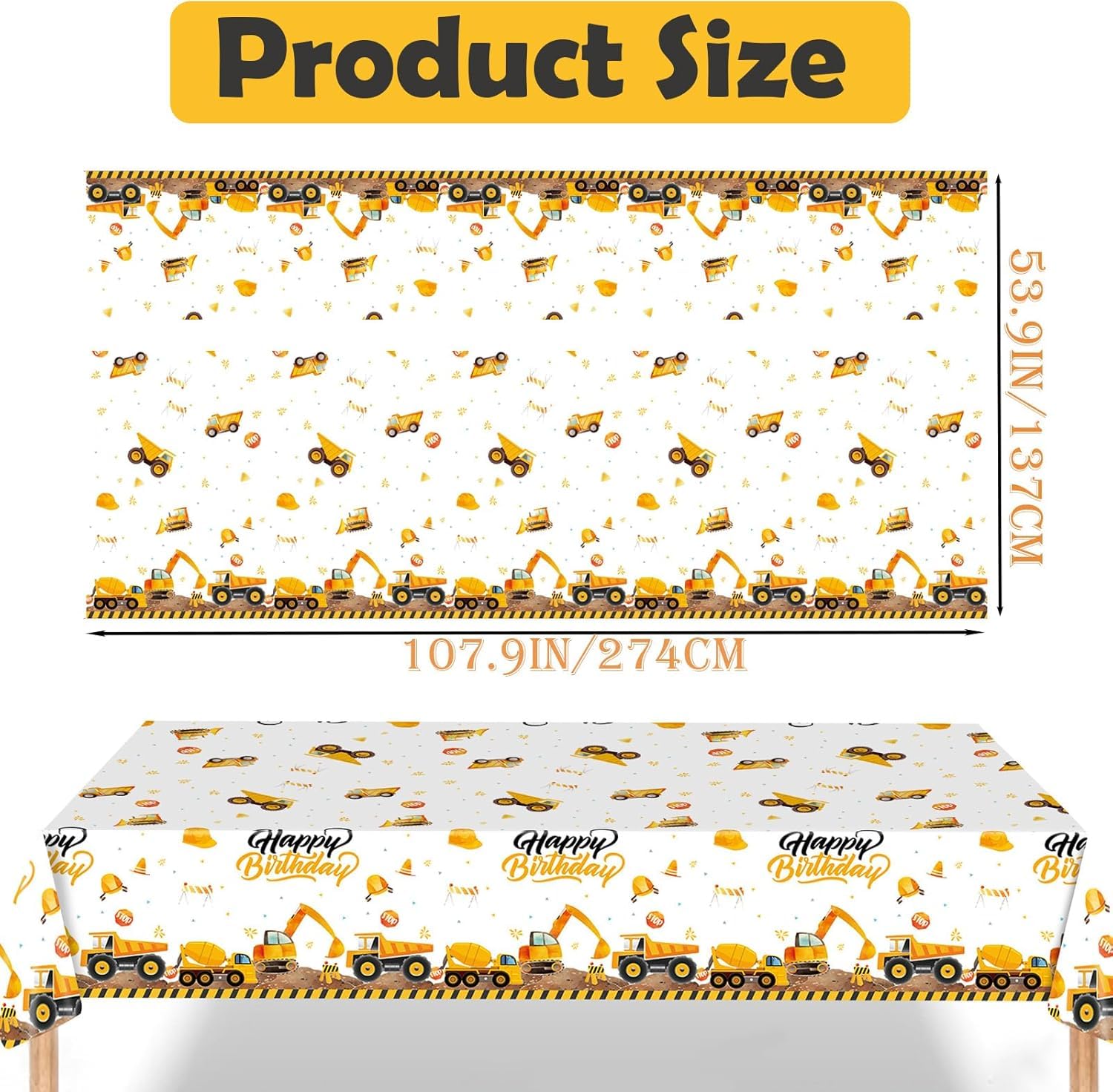 POPOYU Tovaglia per escavatore, per compleanno, decorazione per bambini, 137 x 274 cm, impermeabile, in plastica, per auto, decorazione per compleanno, baby shower