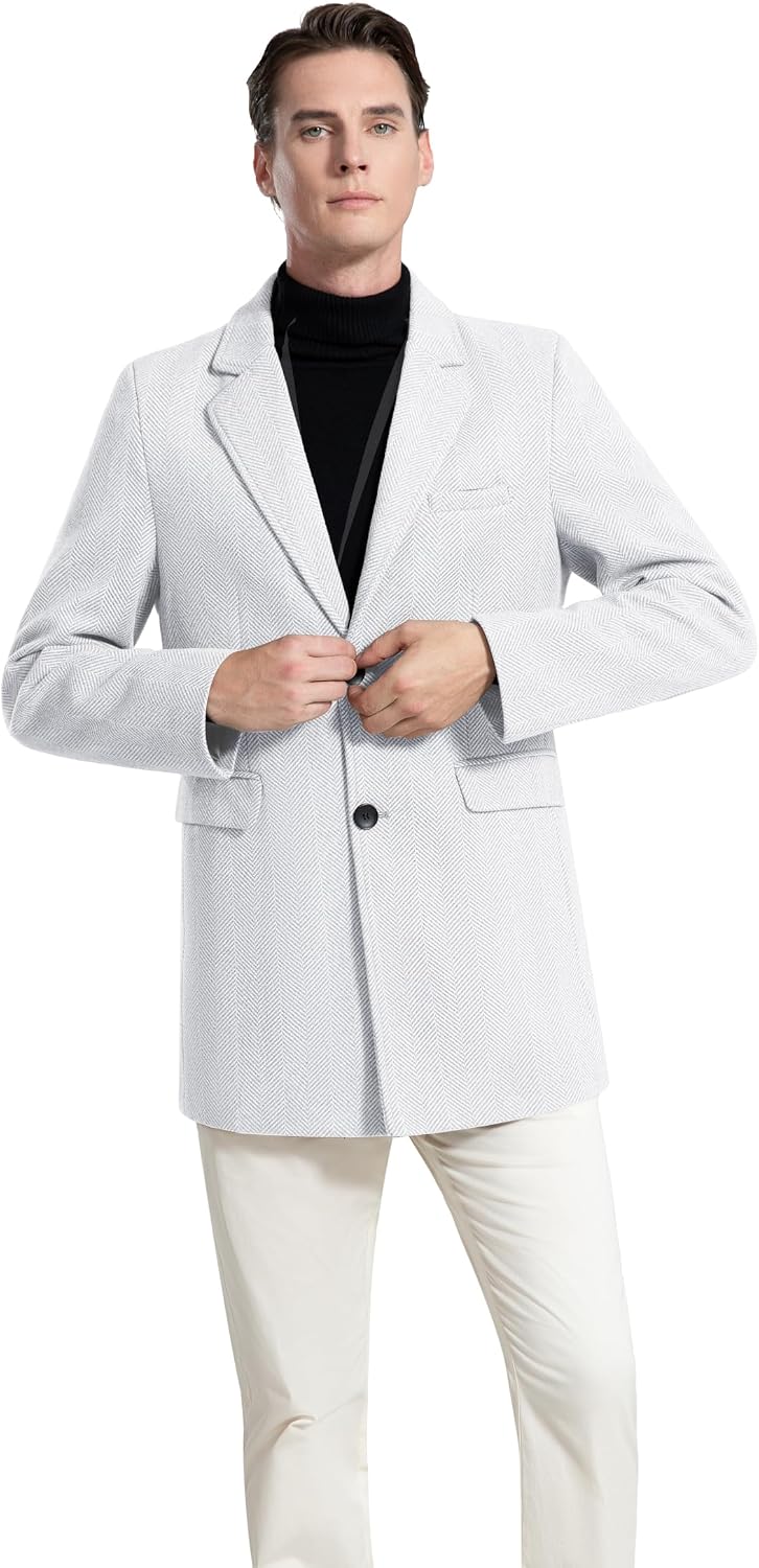 INVACHI Men's Casual Trench Coat with Detachable Scarfs Notched Collar Single Breasted Overcoat
