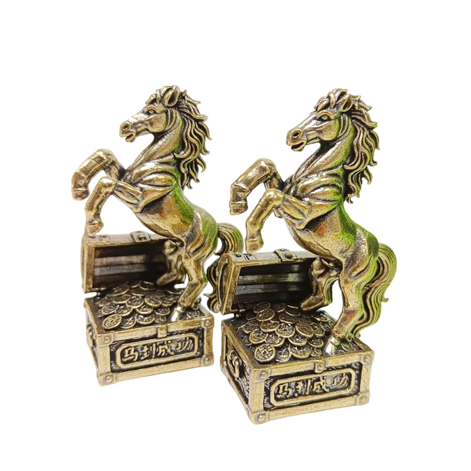 Msioytog Chinese Metal Horse Sculpture with Treasure Box Perfect Feng Shui Horse and Treasure Box Statue
