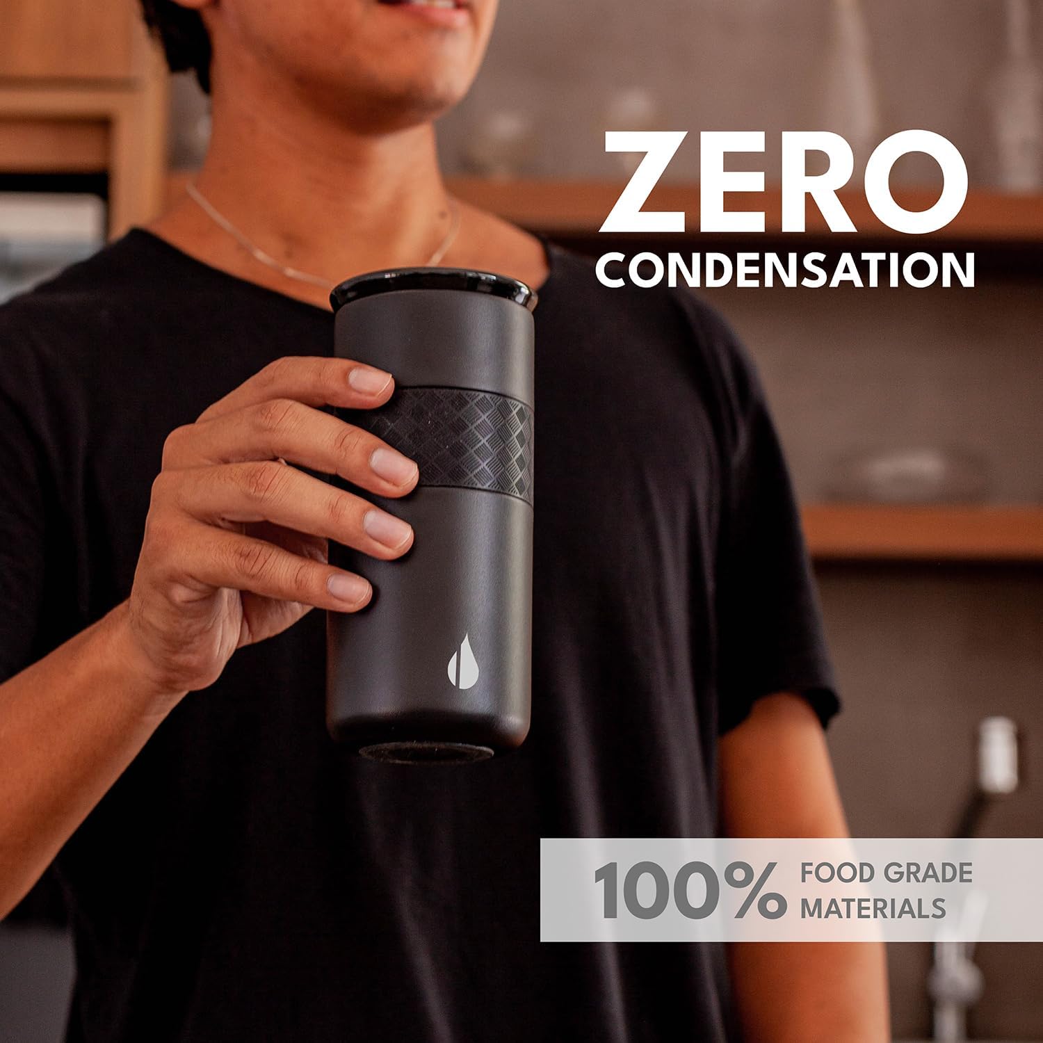 Elemental Artisan Inner Ceramic Coating Tumbler, Triple Wall Coffee Travel Mug, Reusable Stainless Steel Coffee Tumbler with Ceramic Lid for Hot (6 Hrs) & Cold (18 Hrs), 16oz - Black