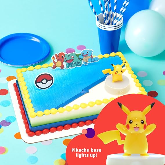 DecoSet Pokemon Light Up Pikachu Cake Topper, 3 Piece Decoration Set, Birthday Decorations For All Size and Shape Cakes | For Birthday And Celebrations
